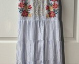 Embroidered Tiered Sun Maxi Dress Womens S Embroidered Blue White Stripe... - $34.80
