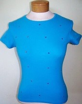 Nelly and Mally Bright Blue Sapphire AB Rhinestone Crystal Tee T Shirt Small S - £16.42 GBP