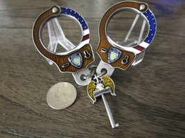 NYPD American Flag Handcuffs With Eagle Key Brown Wood Version Challenge... - £22.79 GBP