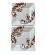 2 Tabletops Gallery Square Dinner Plates Multi Paisley Hand Painted Pair... - $369.07 MXN