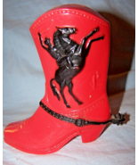 Vintage Red Plastic Western Cowboy Boot Bank w/Spur - $308.88 MXN
