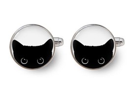 cat cufflinks,peeking cat cufflinks,black cat cufflinks,pet cufflinks,cat lovers - £16.11 GBP