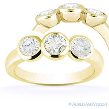 Forever One D-E-F Round Cut Moissanite 14k Yellow Gold 3-Stone Engagement Ring - £696.35 GBP+