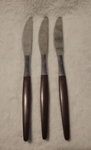 3 PYRAMID Japan Stainless Dinner Knives Mid Century Modern Wood Handles - £8.14 GBP