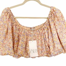 Zara Peach Floral Satin Bubble Hem Crop Top Small Bloggers Fave NWT - £36.77 GBP