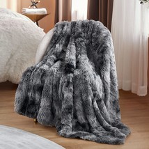 Soft Faux Fur Throw Blanket Grey - Tie - dye Fuzzy Fluffy Cozy Warm Plush Furry - £35.16 GBP
