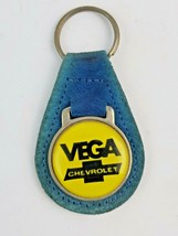 Vintage Chevrolet Vega Leather Keychain Key Ring Blue Leather Back - $18.21