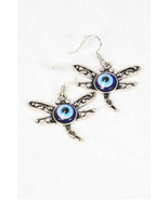 DRAGONFLY GLASS COBALT BLUE INFINITE EYE EVIL EYE SILVER PLATE DANGLE EA... - €4,28 EUR