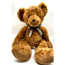 Animal Alley Teddy Bear Plush w/Plaid Bow 16&quot; Toys R Us Exclusive Vintag... - £9.09 GBP