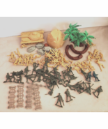 VTG WWII Plastic Soldiers Various Poses Green &amp; Tan with Accessories Bar... - $44.60 CAD