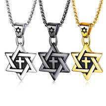 Mens Star of David Messianic Cross Pendant Necklace Stainless Steel Chain 24" - £9.56 GBP