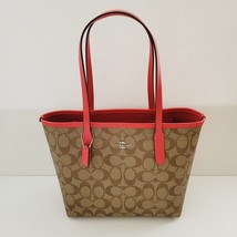 Coach CN733 Signature Mini City Tote Shoulder Bag Shopper Handbag Khaki Miam Red - £109.14 GBP