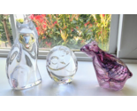 DAMAGE 3 Glass Figurines STEUBEN OWL,  ST LAMBERT FOX, Unmarked PINK BEA... - £38.54 GBP