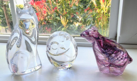 Damage 3 Glass Figurines Steuben Owl, St Lambert Fox, Unmarked Pink Bear Damage - £39.16 GBP