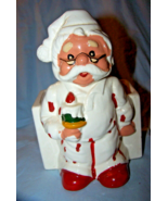 Vintage Ceramic Man (Santa) with Candle Planter-E4353-Red Cold Painted - $27.30 CAD