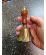 Vintage Small Brass  Hand Held School Bell With Wooden Handle 5&quot; High 2.5&quot; - $376.14 MXN