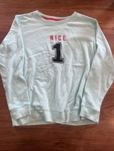 Women’s Sweater Size Medium “Nice 1” Comfy Cozy Lounge Mint Green Sweats... - $14.41