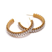 Stainless Steel Cubic Zirconia Stud Earrings for Women Luxury Fashion Golden Rou - £11.53 GBP
