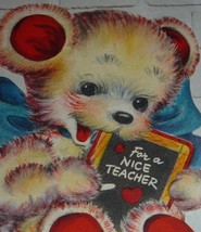 Teddy Bear With a Slate Valentine for Teacher Vintage 1949 Folding Hallmark Card - £4.35 GBP