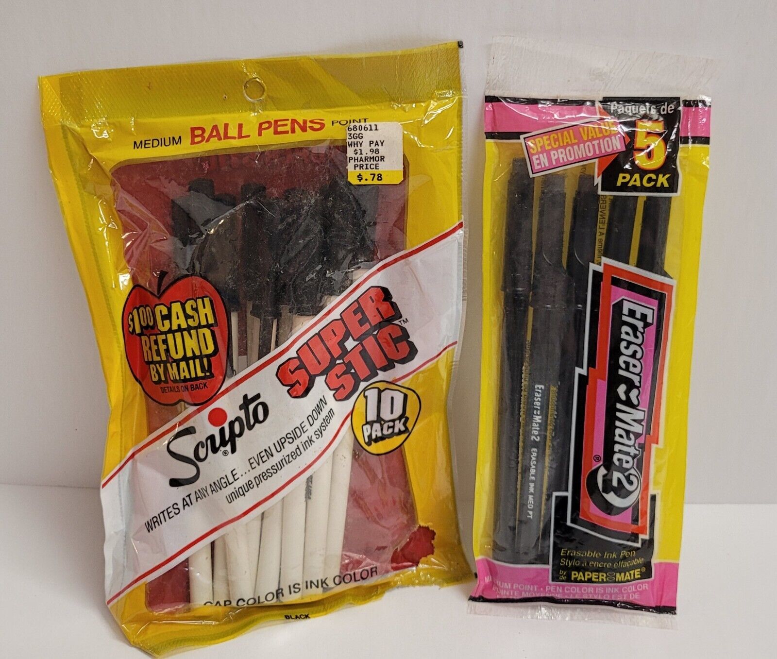 Vintage Eraser Mate 2 5 Pack NOS Paper Mate Ink Pens & Scripto Super Stic 10 Pk - $29.69