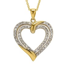 0.75ct Round Cut Moissanite 14k Yellow Gold Plated Double Heart Pendant Necklace - £65.92 GBP