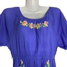 Disney D-Signed Embroidered Dress L Girls Blue Floral Elastic Waist Cotton - $18.50