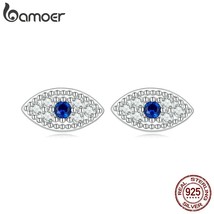 Authentic 925 Sterling Silver Devil Eye Stud Earrings for Women Shiny Blue Gem E - £15.73 GBP