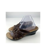 Clarks Sandals Womens Size 10 M Brown Leather Wedge Slip On Shoe Summer ... - $25.04 CAD