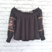 American Eagle Top Women XS Gray Smocked Embroidered Off The Shoulder Boho - £15.97 GBP