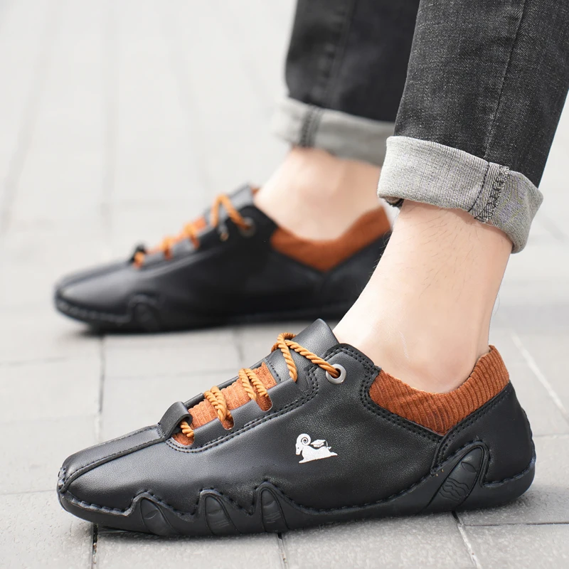 Casual Leather Men Shoes Breathable Sneaker Handmade Driving Loafers Shoes Men H - £36.69 GBP