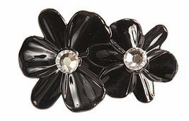 Caravan Double Crystal Stoned French Automatic Barrette, Black, .65 Ounce - £10.45 GBP