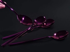 303-Purple x 4 Long Handle Iced Tea Spoon, Dessert Spoons - £14.94 GBP