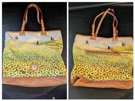 Dooney &amp; Bourke Yellow Sunflower Fields Landscape Large Canvas Leather  ... - $89.09