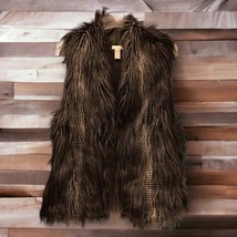 Chico&#39;s fluffy black gray animal Faux Fur Vest with knit back women’s size S/M - £33.76 GBP