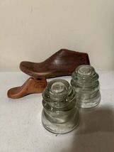 Collectible Lot of Wood bobbins, shoe forms,i nsulators, crock, more image 8