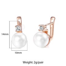 Stud Earrings For Women Elegant White Simulated Pearl Rose Gold Color Cubic Zirc - £10.26 GBP