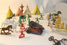 Vintage Toy Figures Indians Pioneers Wilderness People Red Yellow 7/8&quot; l... - £16.59 GBP