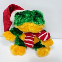 Dan Dee Christmas Green Yellow Plush Frog Red White Hat Scarf Stuffed Animal 7&quot; - £13.93 GBP