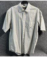 VTG Nautica Shirt Mens Medium Green Blue Plaid 80&#39;s Two Ply Cotton Short... - $19.75