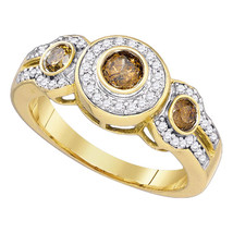 10kt Yellow Gold Round Brown Diamond 3-stone Bridal Wedding Engagement Ring 3/4 - £506.93 GBP