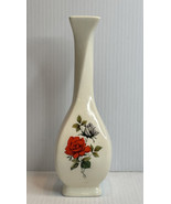 Small little White Bud Vase with Red And Silver Rose Twisted Square Sign... - £9.30 GBP