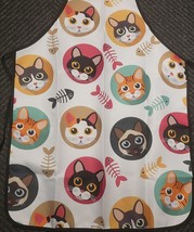 Printed Kitchen Fabric Apron 23&quot;x31&quot;, CUTE CAT FACES IN CIRCLES &amp; FISH S... - £10.83 GBP