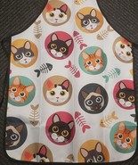 Printed Kitchen Fabric Apron 23&quot;x31&quot;, CUTE CAT FACES IN CIRCLES &amp; FISH S... - £11.05 GBP