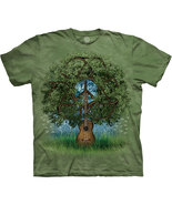 Guitar Peace Sign Tree   Green Batik Dye Shirt      L  XL 2X  3X - $42.28 CAD+