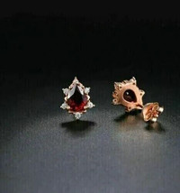 2.00Ct Pear Cut CZ Red Garnet Halo Stud Earrings 14k Rose Gold Plated-Silver - £81.17 GBP