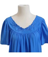 SHADOWLINE Nightgown Blue Nylon Sheer Short Full Floral Embroidery Lace ... - $32.99