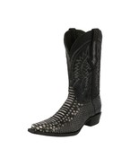 Mens Black Gray Cowboy Boots Snake Print Leather Western Wear Snip Botas... - $132.99