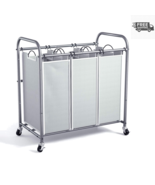 Heavy-Duty Laundry Sorter 3 Section with Removable Bags - Capacity -Whee... - £50.28 GBP
