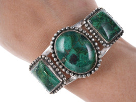 40&#39;s-50&#39;s Navajo stamped silver chrysocolla cuff bracelet - £470.57 GBP