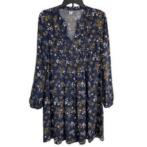 Old Navy Dress Size Medium M Blue White Floral Long Sleeve V Neck Pleats - £16.06 GBP